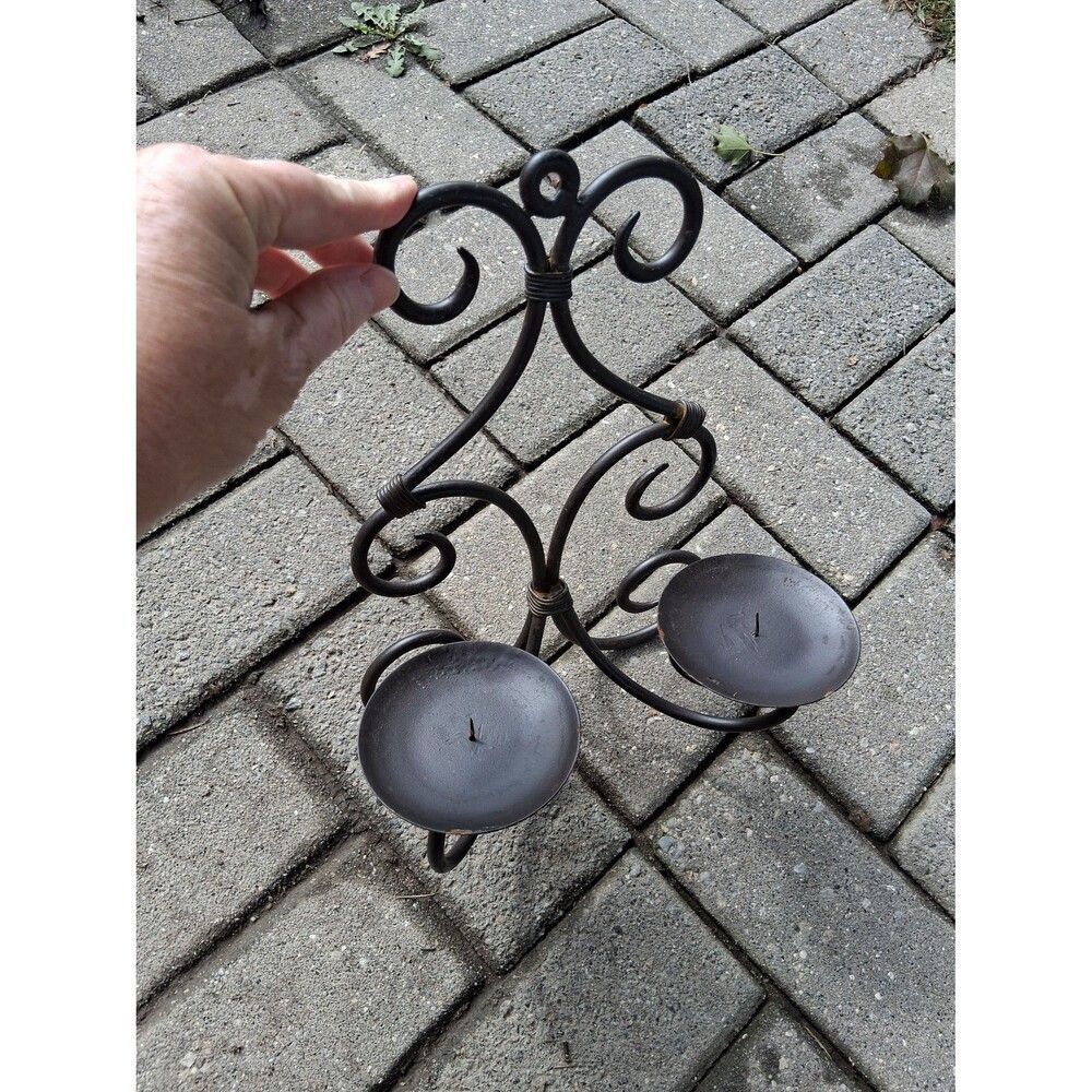 Double Pillars Candle Sconce Wall Hanging Wrought Iron Metal